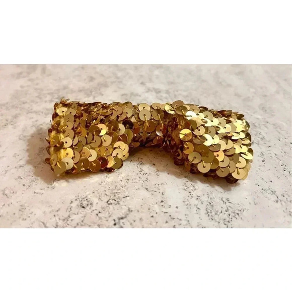 Vintage Retro Gold Sequin Clip on Bow Tie Holidays Festive Accessories - Picture 2 of 7